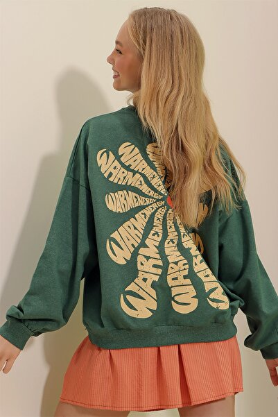 Trend Alaçatı Stili Sweatshirt - Grün - Regular Fit