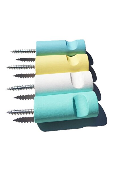 merbiles Ahşap Modern Çocuk&bebek Odası Askılık 4 Lü Dekoratif Duvar & Banyo Askısı - Pastel Renk