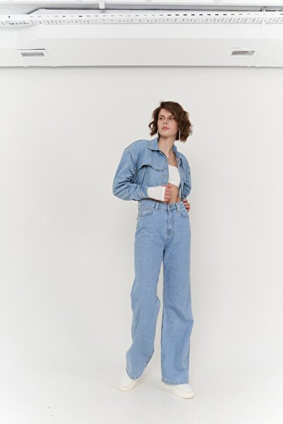 Trn JNS Φαρδύ τζιν παντελόνι 90's γαλάζιο Lycra Super ψηλόμεσο