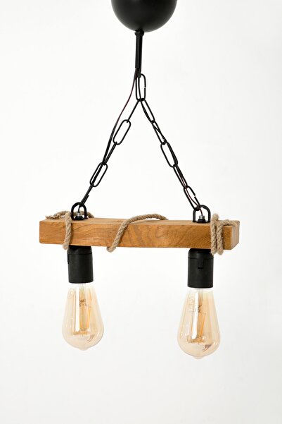 megüsa Otantik Ahşap Doğal Kütük Halatlı 3'lü Avize