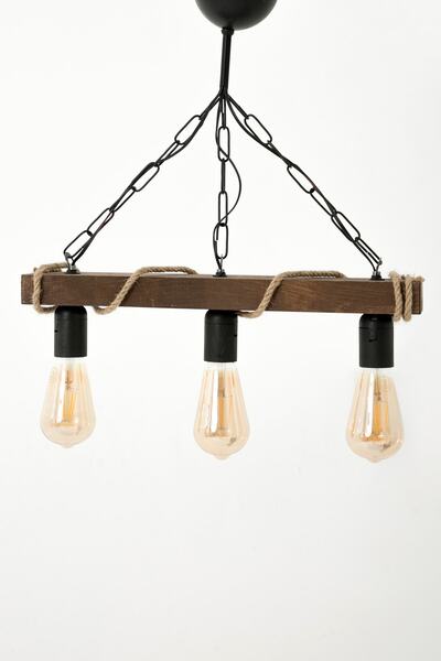 megüsa Otantik Ahşap Doğal Kütük Halatlı 3'lü Avize