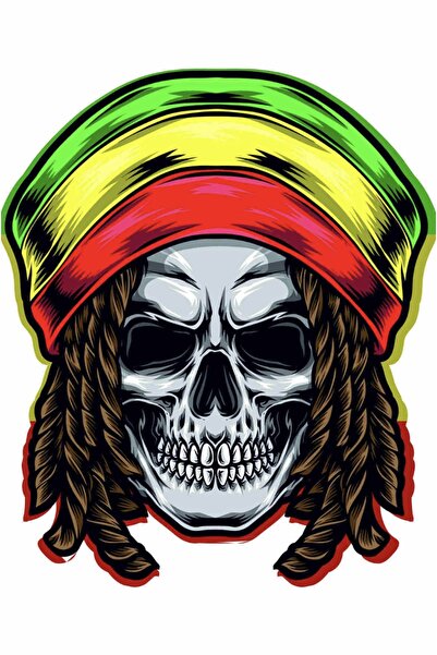 MegaSticker Reggıe Skull Bob Marley Kuru Kafa 20 Cm Özel Tasarım Motor Kask A...