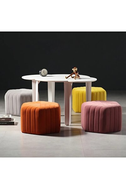 DeccoStil Çizgili Altıgen Dikişli Puf 45*45 Cm Yükseklik 45 Cm