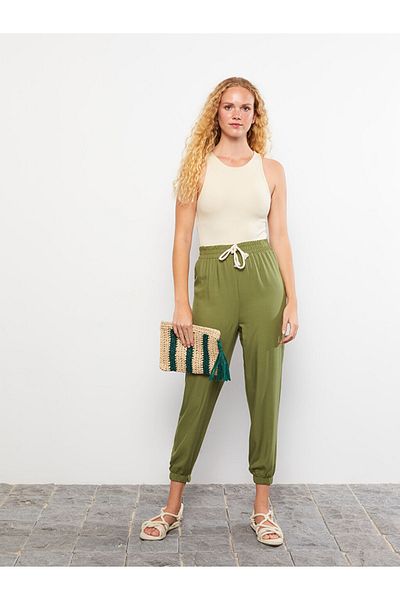 LC Waikiki Standard Fit Plain Viscose Women's Jogger Trousers with Elastic Waist