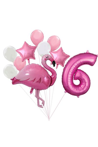PARTİAVM Flamingo Balloon Fuchsia Number Balloon Pink White Balloon Bouquet
