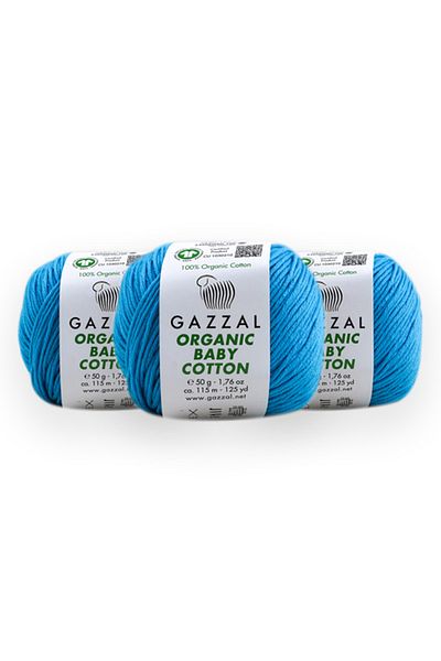 Gazzal Bumbac organic pentru bebeluși 50 gr Pachet de 3 fire 100% bumbac organic pentru tricotat manual Fire Taka (424 Obc)