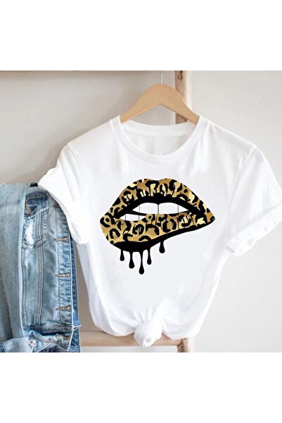 GALASHOP تي شيرت بطبعة الشفاه ليوبارد تريند Mod782