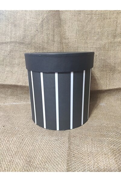 Stil Kutu Yuvarlak Silindir Kutu Siyah Ince Beyaz Çizgili Silindir Kutu