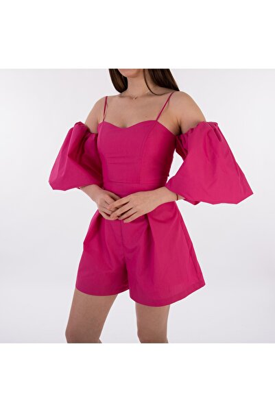 DEFİLE LUX Balon Kol Şortlu Tulum Fuşya - Venüs Serisi