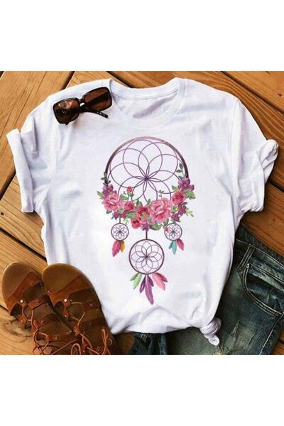 GALASHOP تي شيرت نسائي مطبوع عليه زهور ريش Mod474
