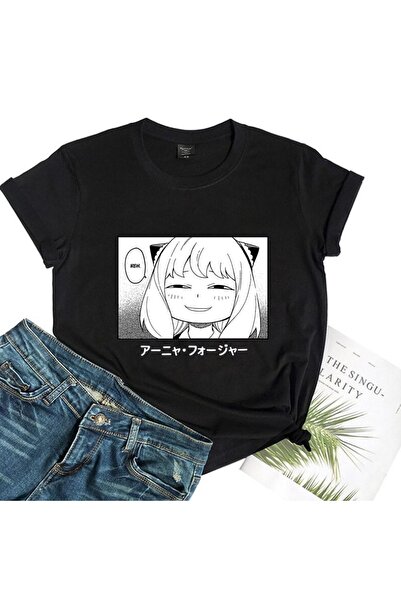 GALASHOP أنيا فورجر أنيمي تي شيرت أسود