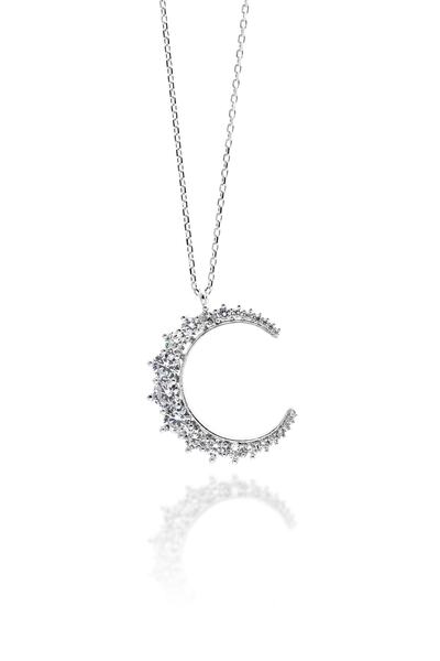 Midyat Nurtaş Gümüş Hilal Model Zirkon Taşlı Kadın Gümüş Kolye 201021033