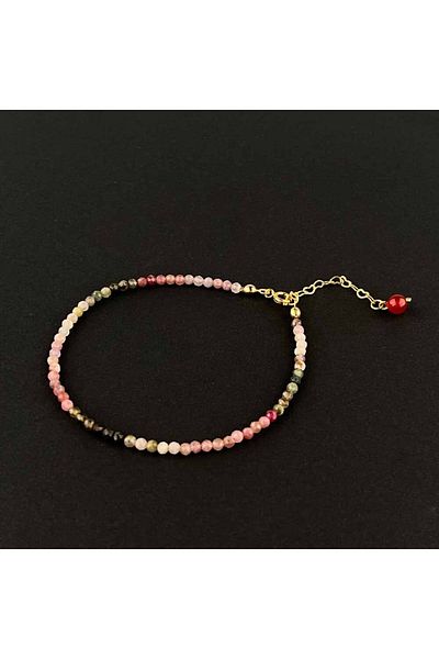 OSMANLI DOĞAL TAŞ Certified Tourmaline Natural Stone Anklet 3-4 Mm, B849