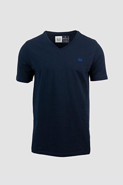 Mabross Erkek Lacivert Pamuklu Likralı V-yaka Slim Fit T-shirt