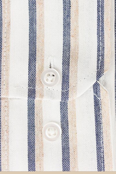 Varetta Men's Smoked Tan Striped Pattern Long Sleeve Buttoned Collar Classic Cut Shirt