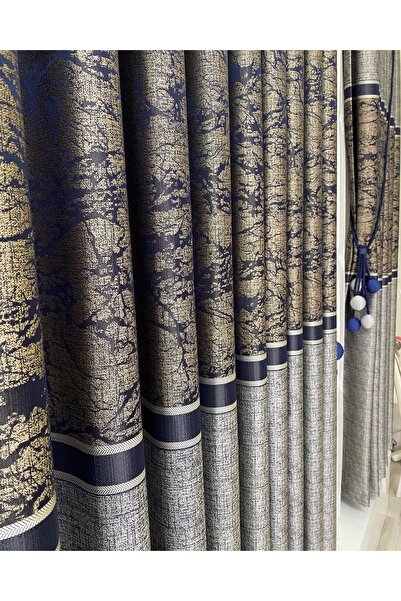Fon Dünyası Panel Background Curtain Gray Navy Blue (single Wing)