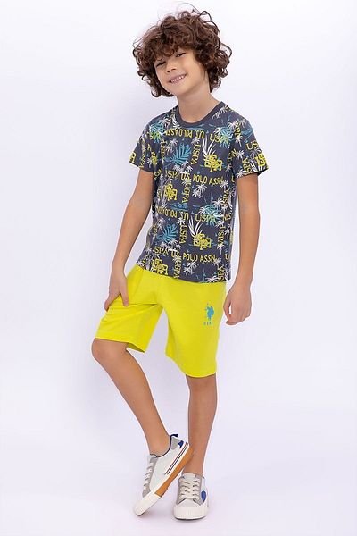U.S. Polo Assn. Licensed Tropic Pattern Anthracite Boy's Bermuda Suit