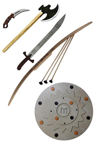 NORTHSTARSTORE Ahşap Oyuncak Set Kalkan + Balta + Kılıç + Karambit + Ok Yay T...