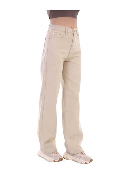 geenz manifacture Ψηλόμεσο παντελόνι Ngbutika Beige Leg Palazzo