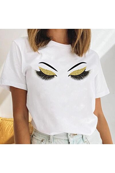 GALASHOP تيشيرت رموش نسائي باللون الأبيض موديل Mod458