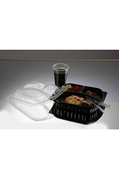 1001 Ambalaj Mikrodalga Kabı 3 Bölmeli Yemek Kabı Mikrodalga Takım 30 Adet