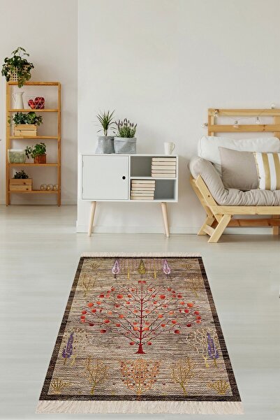 on the clouds Ağaç Desenli Dijital Baskı Yıkanabilir Kaymaz Taban Etnik Kilim...