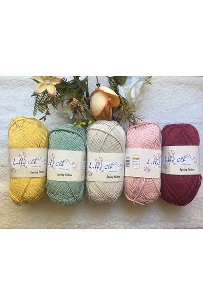 Körfez Hobi Market Σετ 5 100% βαμβακερό διάτρημα και νήματα Amigurumi (κίτρινο-νερό πράσινο-κρέμα-πούδρα-μπορντό)