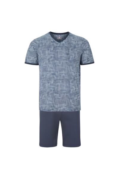 Nur Aka by Nurteks V-Neck Denim Print Patterned Embroidery Large Size Pajama Set