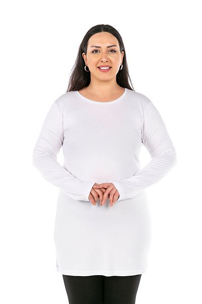 DISENTIS MODEST Plus Size Round Neck Long Sleeve Viscose Long White Body