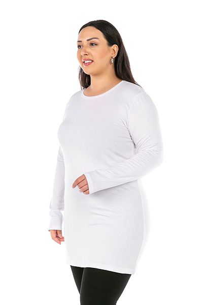 DISENTIS MODEST Plus Size Round Neck Long Sleeve Viscose Long White Body