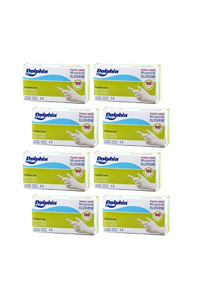 Dolphin قفازات لاتكس مسحوقة متوسطة (م) - 8 عبوات من 100 قطعة