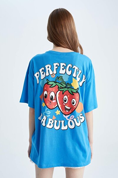 DeFacto Cool Oversize Fit Tričko s krátkym rukávom a výstrihom zo 100 % bavlny