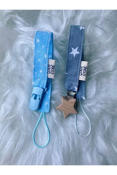 GOER STORE Set of 2 100% Cotton Baby Pacifier Straps with Star Detail