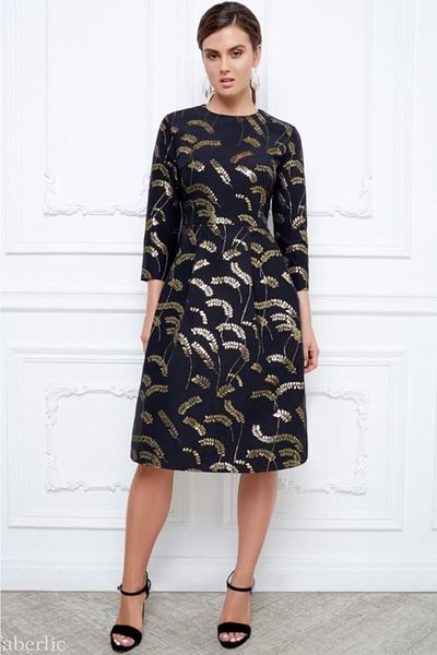 Faberlic Black Jacquard Print Dress Size 34