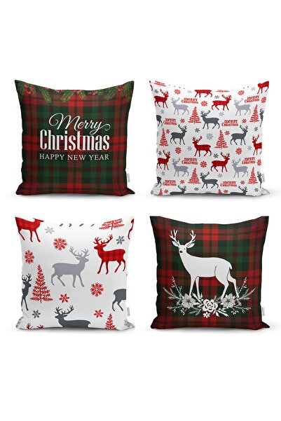 Realhomes Μαξιλαροθήκη 4 τεμαχίων με θέμα τα Χριστούγεννα με μοτίβο ελαφιού
