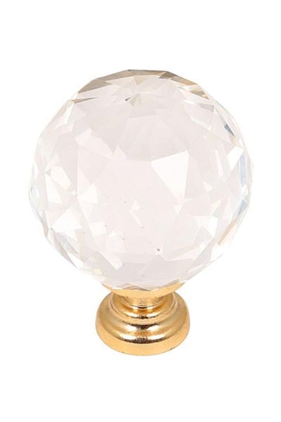 Gürçay Crystal Handle 30mm Transparent Gold 2 Pieces