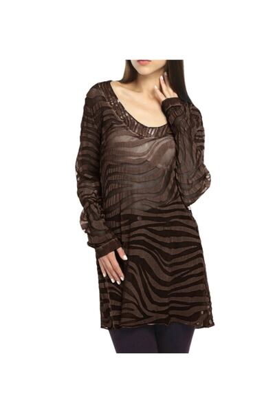 Bulalgiy Kadın Kahve Ipek Plaj Tunik - Bga067947