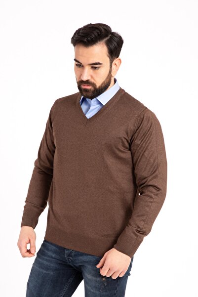 Mutlu City Мъжки пуловер с V-образно деколте, фин вълнен трикотаж, 5130