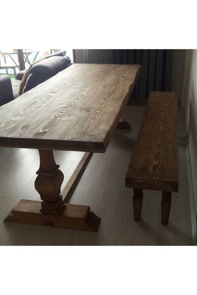 MORCEVİZ Özel Tasarım Masif Sütun Oyma Ayak Tek Banklı Masa