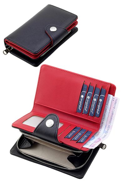 CENGİZ PAKEL Unisex Black Red Medium Size Wallet