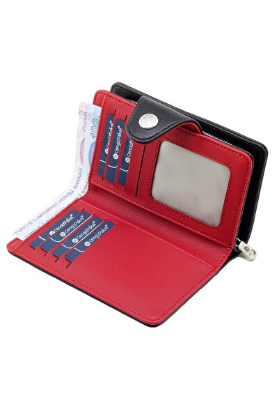 CENGİZ PAKEL Unisex Black Red Medium Size Wallet