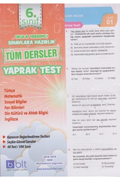 Genel Markalar 6. Sınıf Tüm Dersler Yaprak Test Çek Kopart Bulut Eğitim