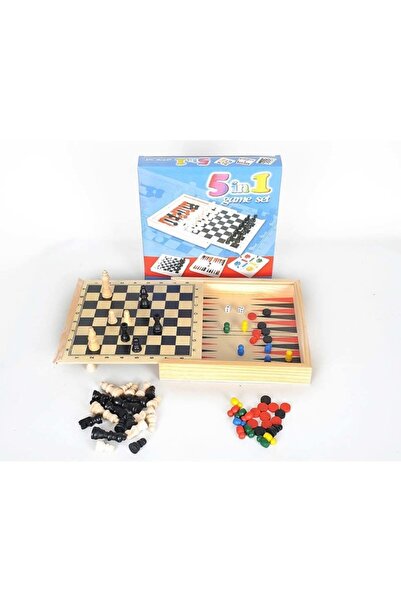 Eksprespazar Ahşap Tavla-satranç-dama-kızma Birader- 9 Taş 5li Oyun Seti