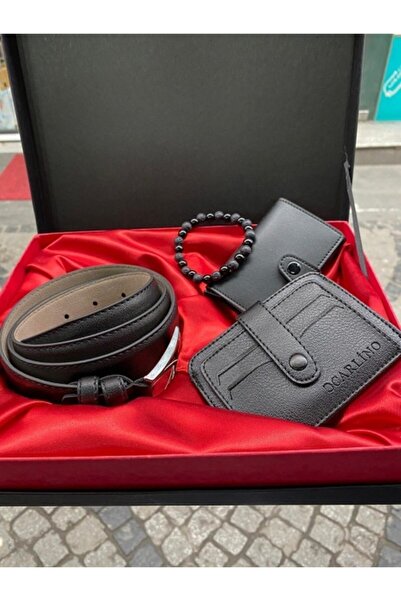 Karalı Deri Karali Deri Mekanizmalı Kilitli Siyah Cüzdan Kartlık Kemer Bilekl...