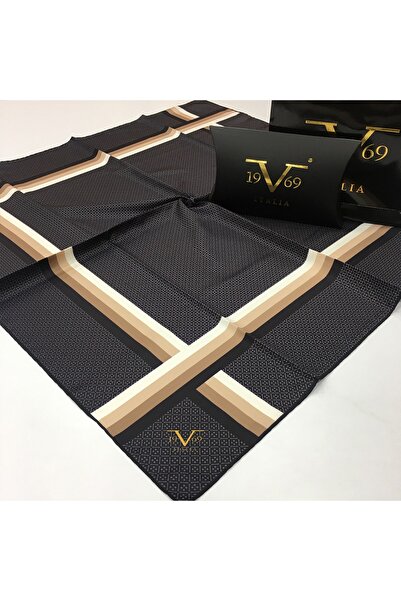 19V69 ITALIA Vizon Twill Eşarp Çizgili Desen Black Seri Eşarp Askısı Ve Hediy...