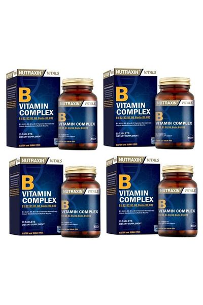 Nutraxin Vitamin B Complex - 60 Tablets*4 Pieces, Containing B1, B2, B3, B5, B6, B12 Vitamins