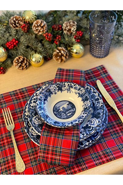 Bespoke Napkin Co Ekoseli Servis Peçetesi 6'lı Set