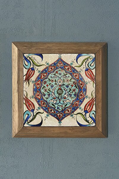 Oscar Stone Decor Masif Çerçeveli Çini Desen Doğaltaş Tablo Pano 28x28 cm