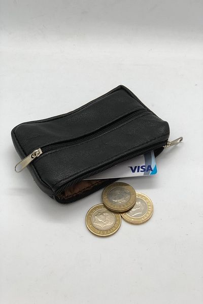MENİSE Black Genuine Leather Unisex Coin Holder