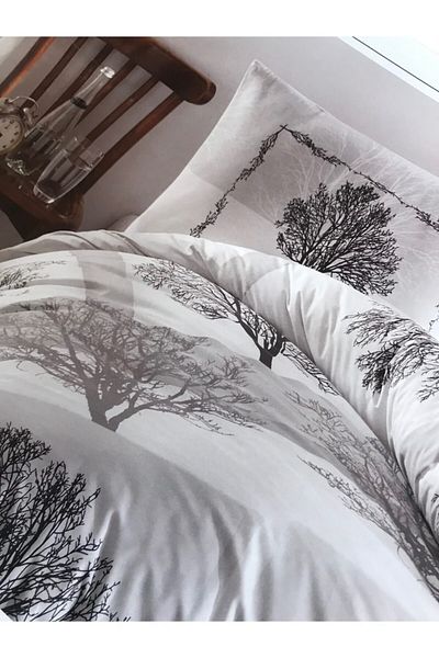 Altınbaşak Tree Grey Ranforce Πλήρες Σετ Παπλωματοθήκη Διπλό